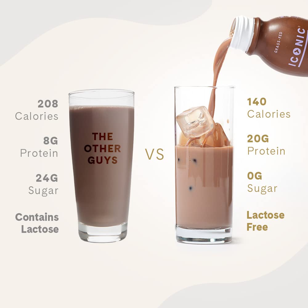 Iconic Protein Drinks, Chocolate Truffle (12 Pack) - Sugar Free & Low Carb - 20g Grass Fed Protein - Lactose Free, Gluten Free, Non-GMO, Kosher - Keto Friendly Protein Shakes - dailyvitalstore
