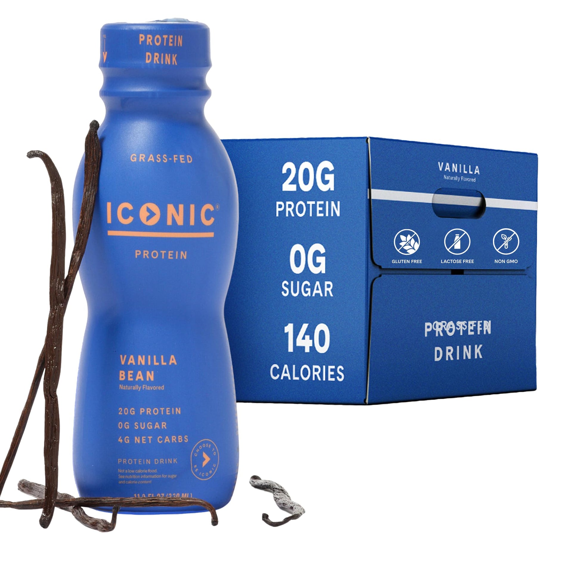 Iconic Protein Drinks, Vanilla Bean (12 Pack) - Sugar Free & Low Carb - 20g Grass Fed Protein - Lactose Free, Gluten Free, Non-GMO, Kosher - Keto Friendly Protein Shakes - dailyvitalstore