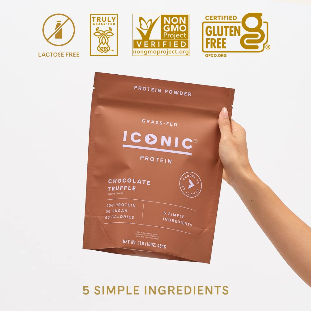 ICONIC Protein Powder, Chocolate Truffle - Sugar Free, Low Carb Protein Powder - Lactose Free, Gluten Free, Non-GMO - 20g Grass Fed Whey & Casein Protein - dailyvitalstore