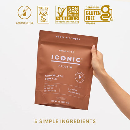ICONIC Protein Powder, Chocolate Truffle - Sugar Free, Low Carb Protein Powder - Lactose Free, Gluten Free, Non-GMO - 20g Grass Fed Whey & Casein Protein - dailyvitalstore