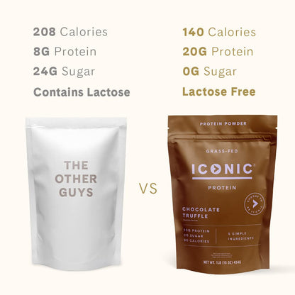 ICONIC Protein Powder, Chocolate Truffle - Sugar Free, Low Carb Protein Powder - Lactose Free, Gluten Free, Non-GMO - 20g Grass Fed Whey & Casein Protein - dailyvitalstore