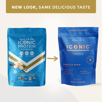 ICONIC Protein Powder, Vanilla Bean - Sugar Free, Low Carb Protein Powder - Lactose Free, Gluten Free, Non-GMO - 20g Grass Fed Whey & Casein Protein - Keto Friendly, 1 lb Pouch (18 Servings) - dailyvitalstore