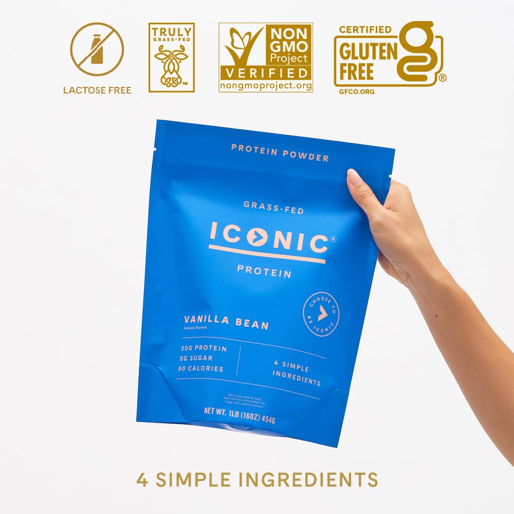 ICONIC Protein Powder, Vanilla Bean - Sugar Free, Low Carb Protein Powder - Lactose Free, Gluten Free, Non-GMO - 20g Grass Fed Whey & Casein Protein - Keto Friendly, 1 lb Pouch (18 Servings) - dailyvitalstore