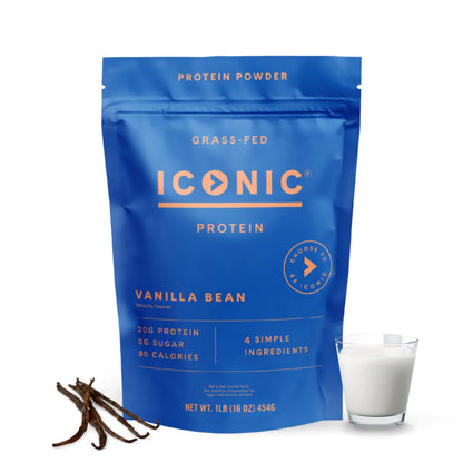 ICONIC Protein Powder, Vanilla Bean - Sugar Free, Low Carb Protein Powder - Lactose Free, Gluten Free, Non-GMO - 20g Grass Fed Whey & Casein Protein - Keto Friendly, 1 lb Pouch (18 Servings) - dailyvitalstore