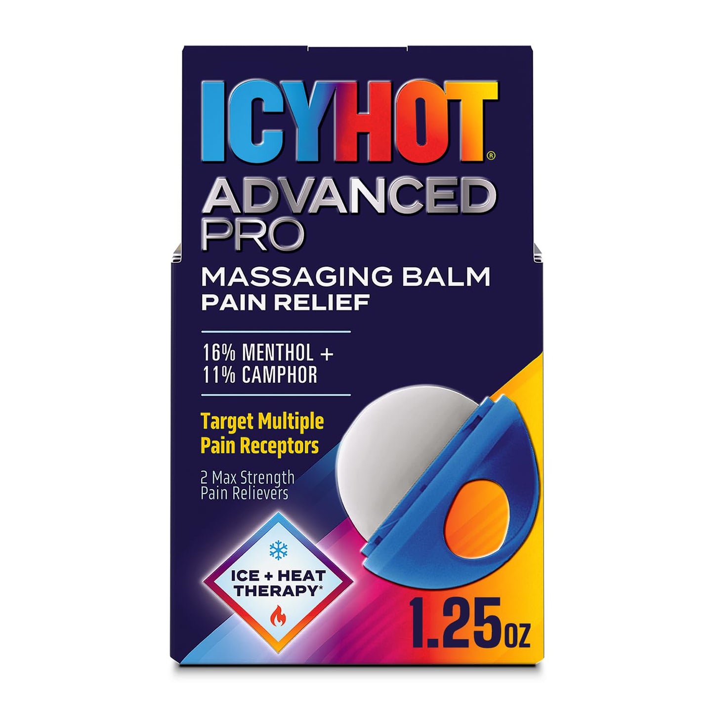 Icy Hot Advanced PRO Pain Relief Massaging Balm, Fast-Acting Max Strength Pain Relief With Menthol 16% and Camphor 11% for Backaches, Joints, Muscle Strains and Arthritis, Essential Oil Scent, 1.25 oz - dailyvitalstore
