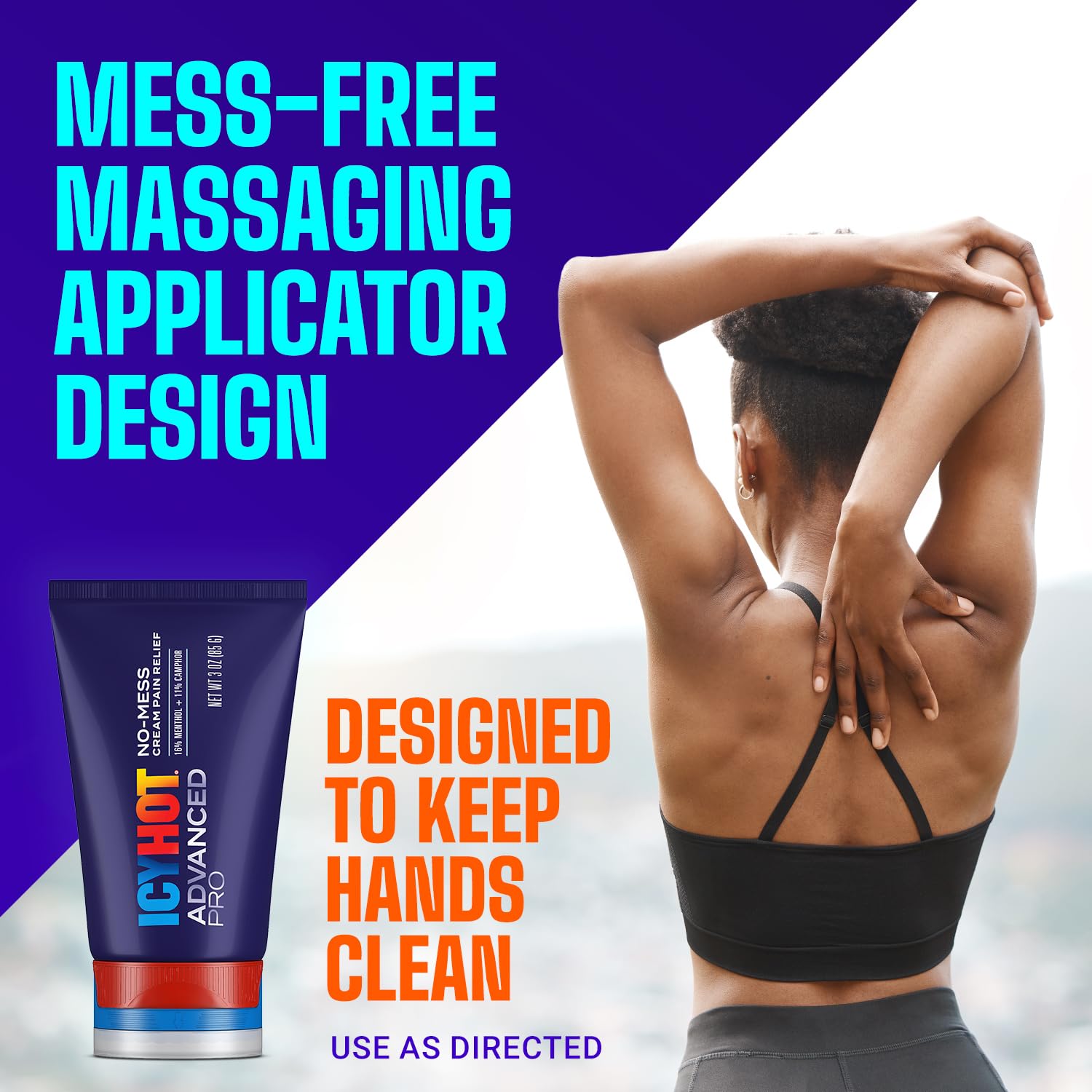 Icy Hot Advanced PRO Pain Relief No-Mess Cream with Massaging Applicator, Max Strength Pain Relief with Menthol 16% and Camphor 11% for Backaches, Joints, Muscle Strains and Arthritis, 3 oz - dailyvitalstore