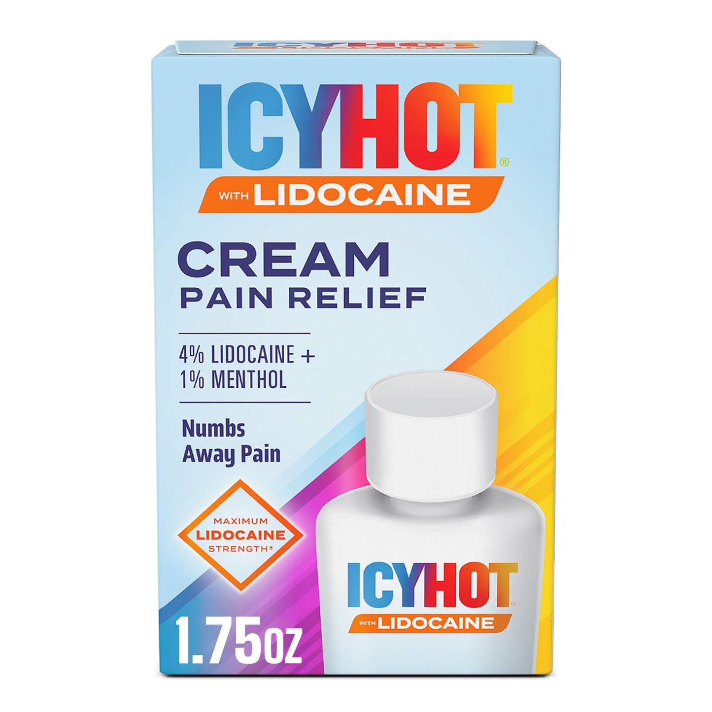 Icy Hot Lidocaine Pain Relief Cream, Numb Aggravated Nerves with Max Strength Lidocaine 4% and Menthol 1%, Fast-Acting Pain Relief for Minor Pain, Backaches, Sprains and Strains, 1.75 oz - dailyvitalstore