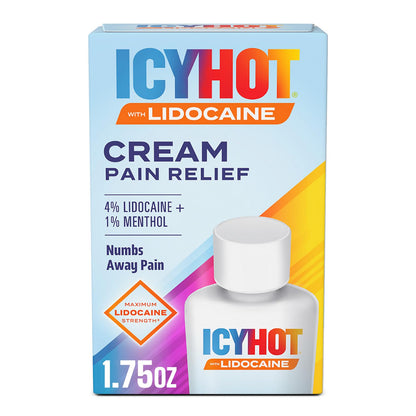 Icy Hot Lidocaine Pain Relief Cream, Numb Aggravated Nerves with Max Strength Lidocaine 4% and Menthol 1%, Fast-Acting Pain Relief for Minor Pain, Backaches, Sprains and Strains, 1.75 oz - dailyvitalstore