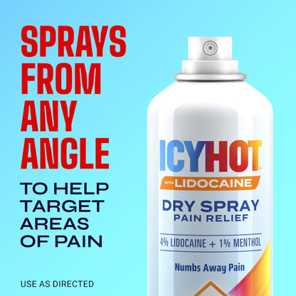 Icy Hot Lidocaine Pain Relief Dry Spray, Numb Aggravated Nerves with Max Strength Lidocaine 4% and Menthol 1%, Fast-Acting Pain Relief for Minor Pain, Backaches, Sprains and Strains, 4 oz - dailyvitalstore