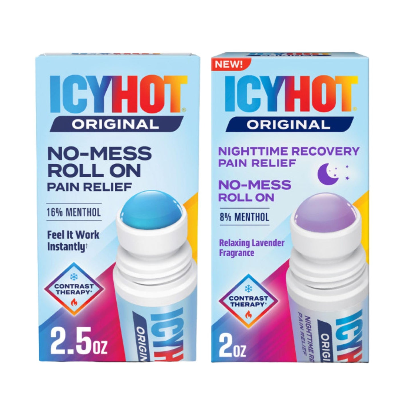 Icy Hot Original (2.5 oz.) & Nighttime Recovery (2 oz.) Pain Relief No-Mess Roll-On Applicator, Fast-Acting Pain Relief, Contrast Therapy for Backaches, Joints, Muscle Strains and Arthritis - dailyvitalstore