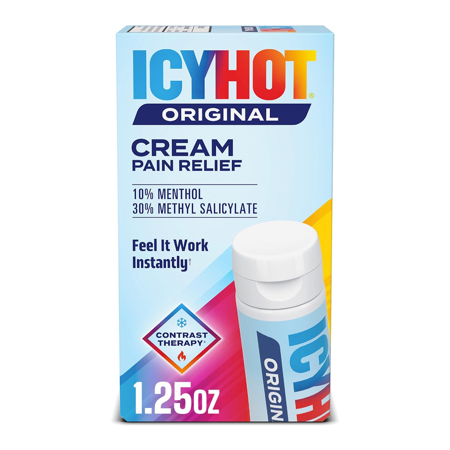 Icy Hot Original Pain Relief Cream, Fast-Acting Pain Relief with Menthol 10% and Methyl Salicylate 30%, Ice and Heat Contrast Therapy for Backaches, Joints, Muscle Strains and Arthritis, 1.25 oz - dailyvitalstore