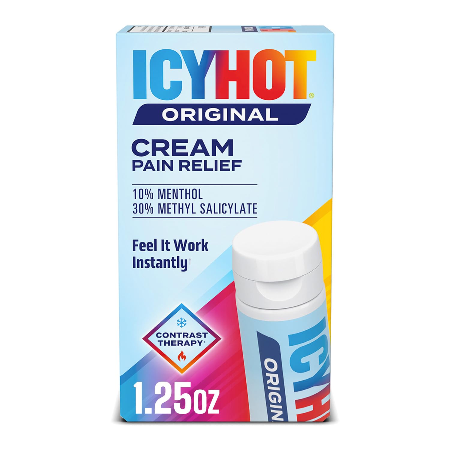 Icy Hot Original Pain Relief Cream, Fast-Acting Pain Relief with Menthol 10% and Methyl Salicylate 30%, Ice and Heat Contrast Therapy for Backaches, Joints, Muscle Strains and Arthritis, 1.25 oz - dailyvitalstore