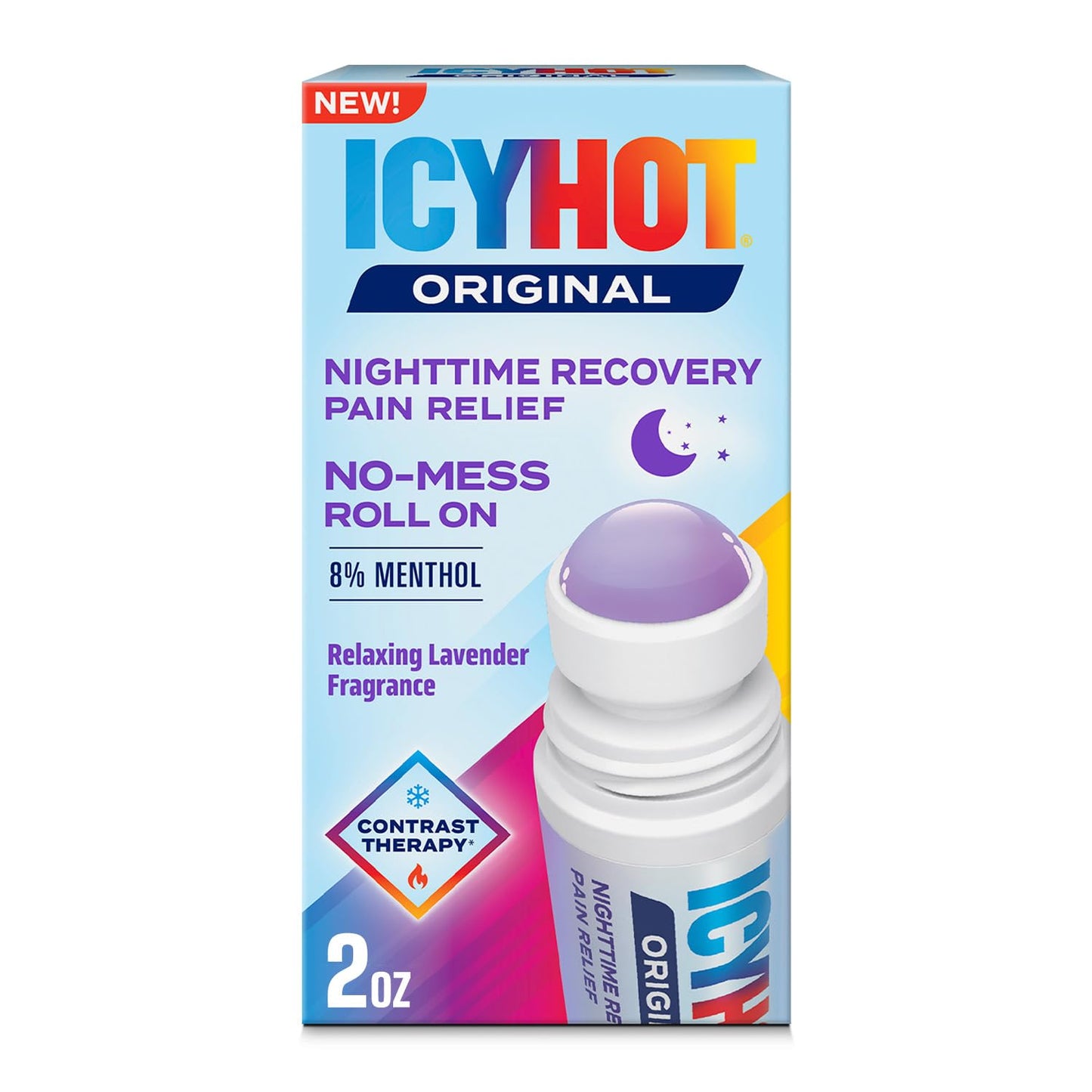 Icy Hot Original Pain Relief Nighttime Recovery No-Mess Roll-On Applicator, Fast-Acting Pain Relief with Menthol 8% for Backaches, Joints, Muscle Strains and Arthritis, Lavender Scent, 2 oz - dailyvitalstore