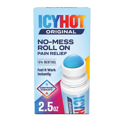 Icy Hot Original Pain Relief No-Mess Roll-On Applicator, Fast-Acting Pain Relief with Max Strength Menthol 16%, Contrast Therapy for Backaches, Joints, Muscle Strains and Arthritis, 2.5 oz - dailyvitalstore