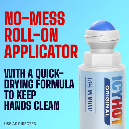 Icy Hot Original Pain Relief No-Mess Roll-On Applicator, Fast-Acting Pain Relief with Max Strength Menthol 16%, Contrast Therapy for Backaches, Joints, Muscle Strains and Arthritis, 2.5 oz - dailyvitalstore