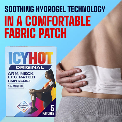 Icy Hot Original Pain Relief Patch, Medium Size Fabric Patches for Arm, Neck and Leg with Menthol 5%, Ice and Heat Contrast Therapy for Backaches, Joints, Muscle Strains and Arthritis, 5 ct. - dailyvitalstore