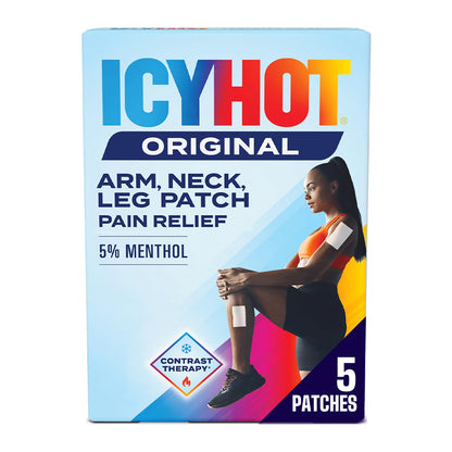 Icy Hot Original Pain Relief Patch, Medium Size Fabric Patches for Arm, Neck and Leg with Menthol 5%, Ice and Heat Contrast Therapy for Backaches, Joints, Muscle Strains and Arthritis, 5 ct. - dailyvitalstore