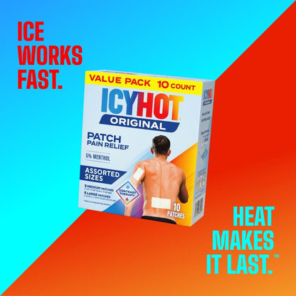 Icy Hot Original Pain Relief Patch Variety Pack with 5% Cooling Menthol for Fast-Acting Muscle and Joint Pain Relief, 5 Medium and 5 Large Comfortable Fabric Patches, 10 Ct., 2 pk - dailyvitalstore