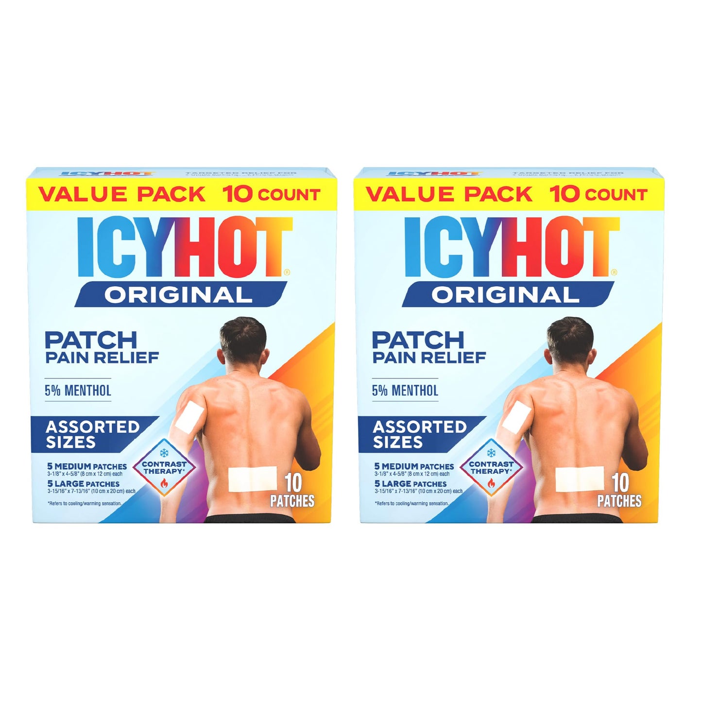 Icy Hot Original Pain Relief Patch Variety Pack with 5% Cooling Menthol for Fast-Acting Muscle and Joint Pain Relief, 5 Medium and 5 Large Comfortable Fabric Patches, 10 Ct., 2 pk - dailyvitalstore