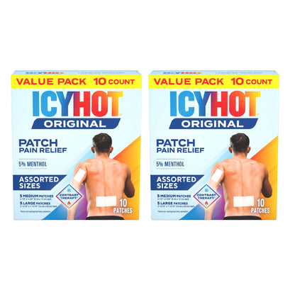 Icy Hot Original Pain Relief Patch Variety Pack with 5% Cooling Menthol for Fast-Acting Muscle and Joint Pain Relief, 5 Medium and 5 Large Comfortable Fabric Patches, 10 Ct., 2 pk - dailyvitalstore