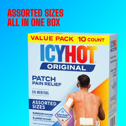 Icy Hot Original Pain Relief Patch Variety Pack with 5% Cooling Menthol for Fast-Acting Muscle and Joint Pain Relief, 5 Medium and 5 Large Comfortable Fabric Patches, 10 Ct., 2 pk - dailyvitalstore