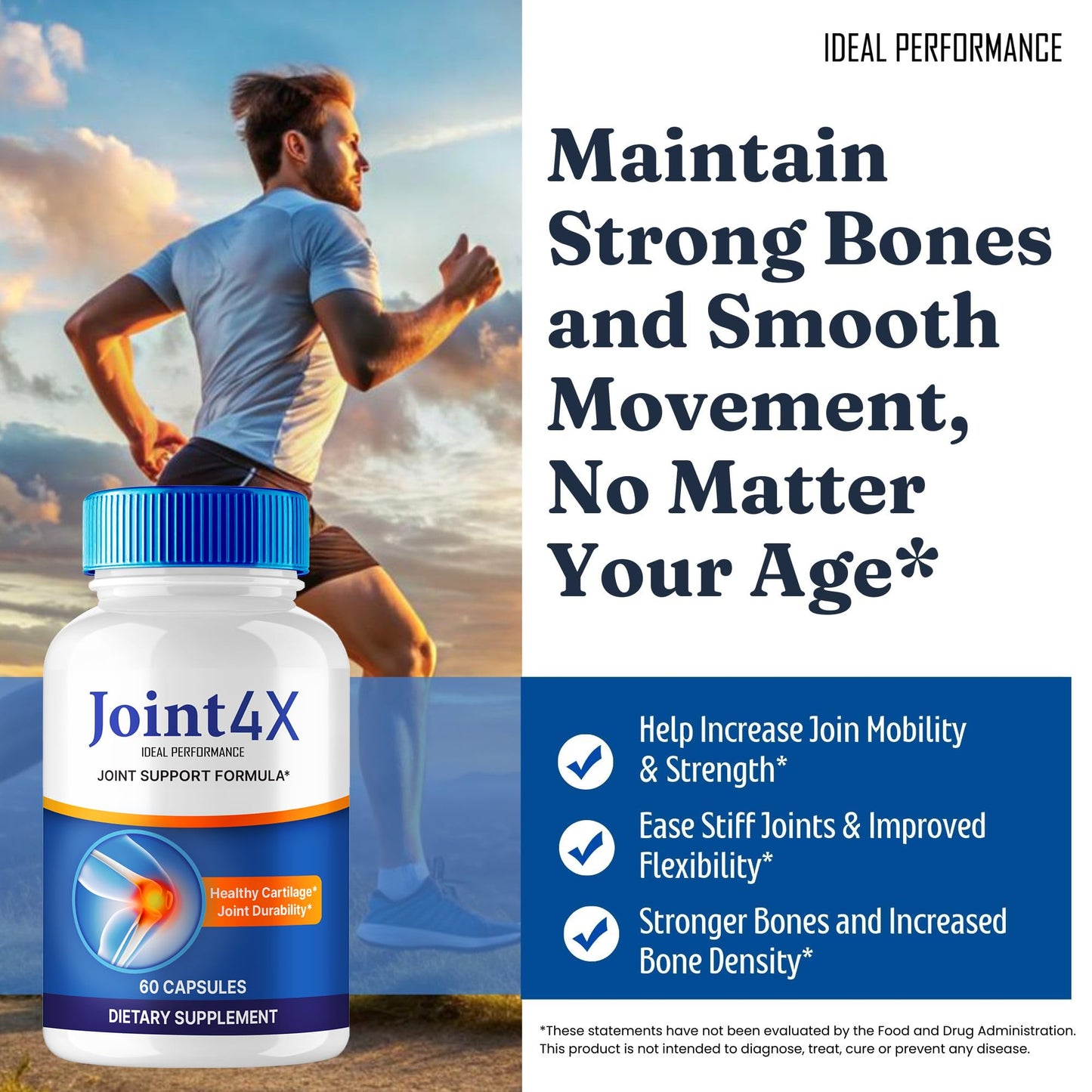 IDEAL PERFORMANCE Joint4X Joint Support Capsules, Official Joint-4X Supplement Pills, All-Natural Formula to Fortify Bones and Bolster Flexibility - Maximum Strength, Joint 4X Pills Reviews (5 Pack) - dailyvitalstore