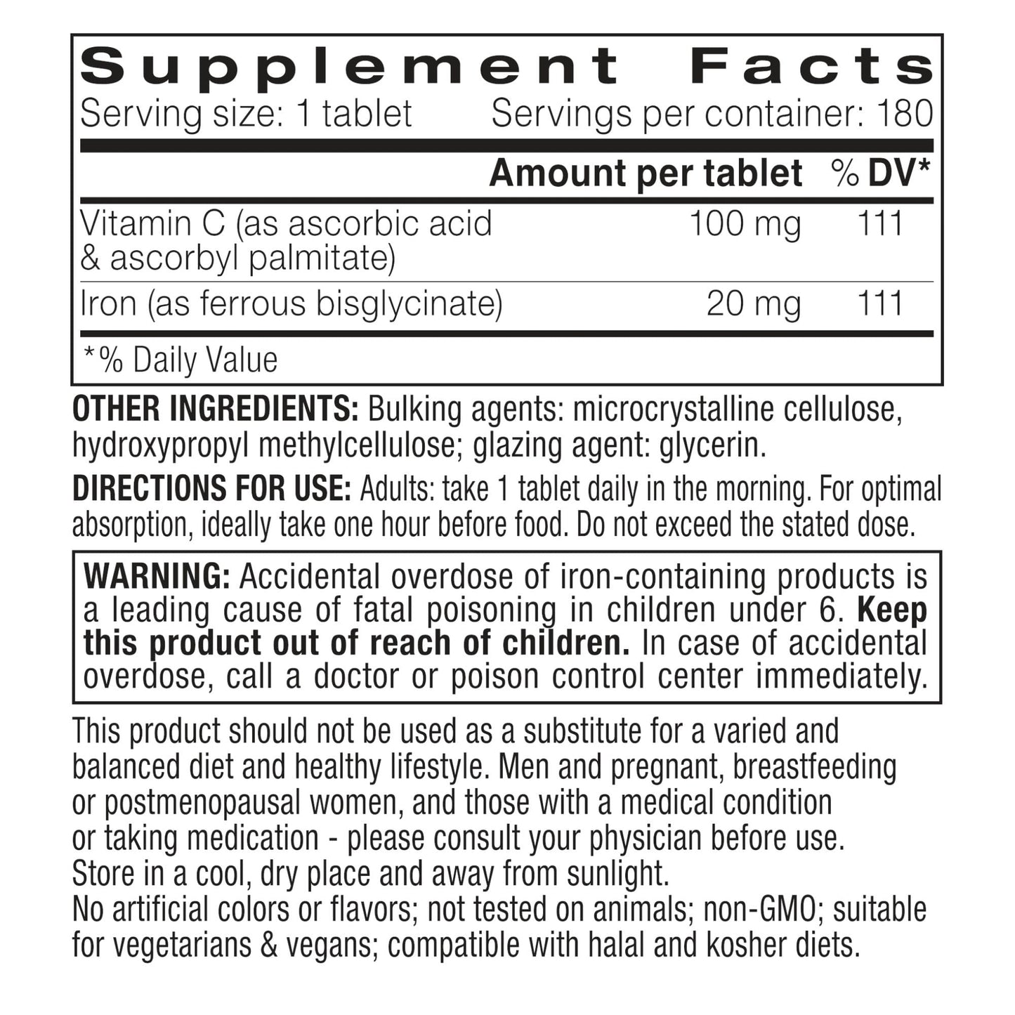 Igennus Clean Iron Bisglycinate 20mg, Vitamin C, 6 Month Supply, Gentle Chelated High Absorption Formula & Targeted Release Ferrous Bisglycinate - dailyvitalstore
