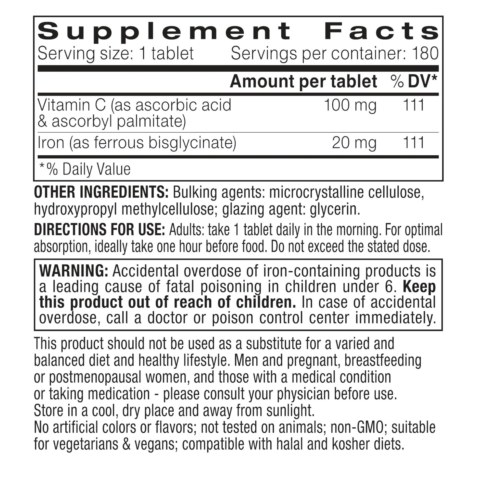 Igennus Clean Iron Bisglycinate 20mg, Vitamin C, 6 Month Supply, Gentle Chelated High Absorption Formula & Targeted Release Ferrous Bisglycinate - dailyvitalstore