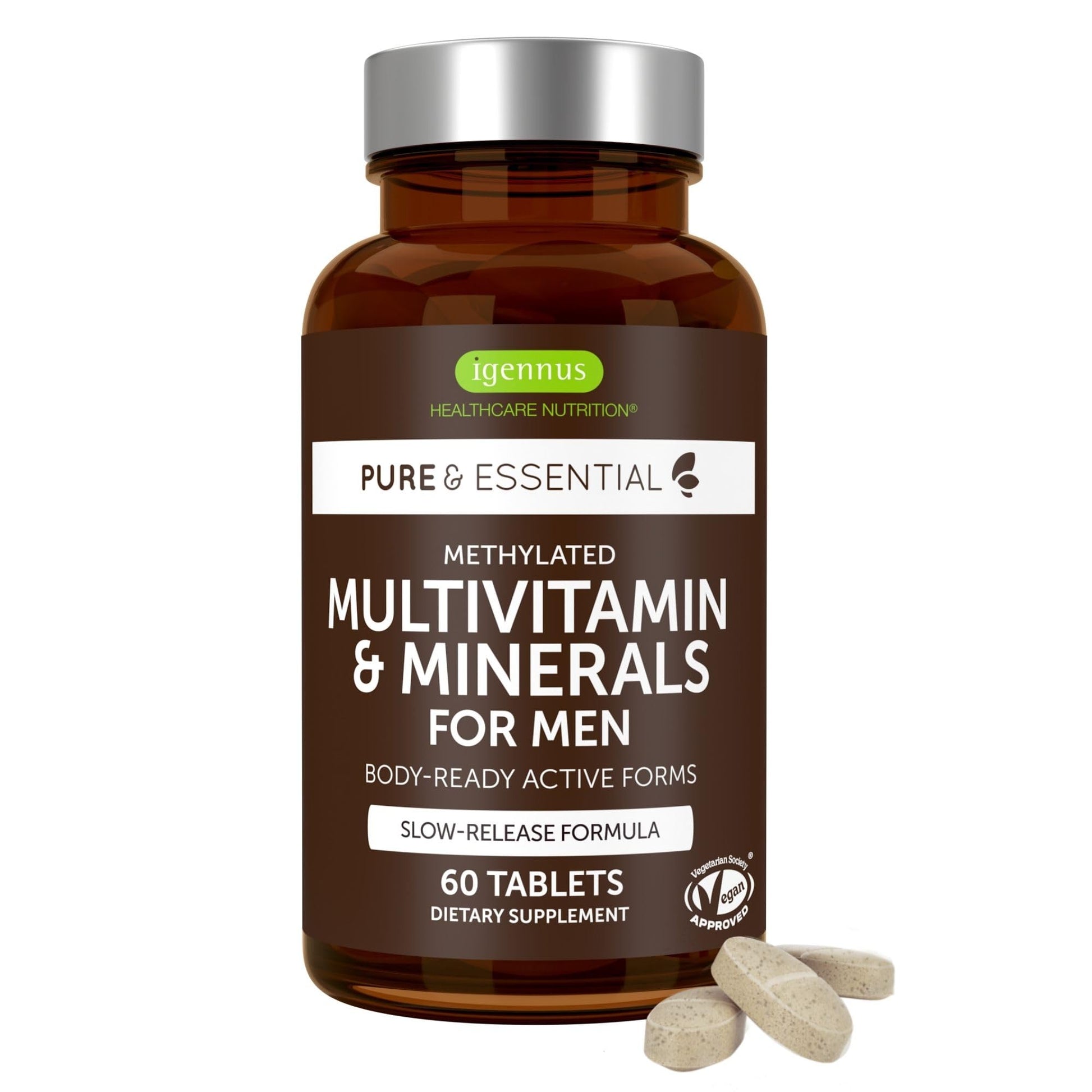 Igennus Methylated Men's Multivitamin with 22 Actives, Added Lycopene for Antioxidant Support, High Potency B12, Sustained Release, - dailyvitalstore