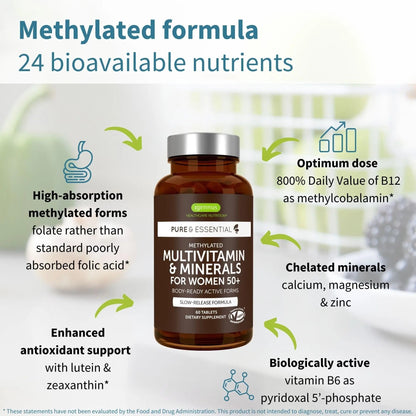 Igennus Methylated Women's 50+ Multivitamin with Calcium & Magnesium, Pure & Clean, All-Day Nutrient Delivery with High-Strength B-Vitamins - dailyvitalstore