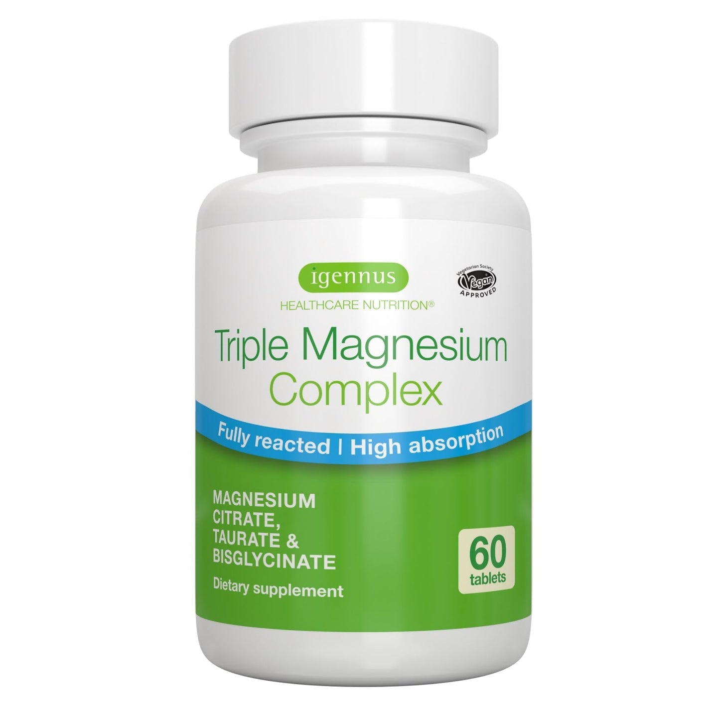 Igennus Superior Triple Magnesium Complex, Fully Reacted & Chelated Glycinate, Taurate & Citrate, Clean Label, High Bioavailability & Absorption, 60 Tablets, Vegan, Non-Buffered - dailyvitalstore
