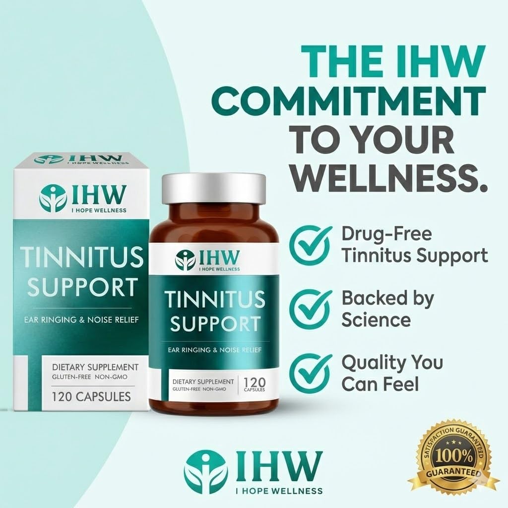 IHW Tinnitus Relief for Ringing Ears, 1200mg Tinnitus Relief Supplement, 120 Capsules, with Vitamin B Complex & C, Reduces Ringing in Ears, Promotes Hearing Wellness & Comfort - dailyvitalstore