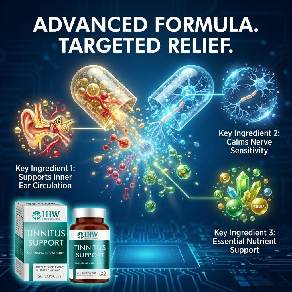 IHW Tinnitus Relief for Ringing Ears, 1200mg Tinnitus Relief Supplement, 120 Capsules, with Vitamin B Complex & C, Reduces Ringing in Ears, Promotes Hearing Wellness & Comfort - dailyvitalstore
