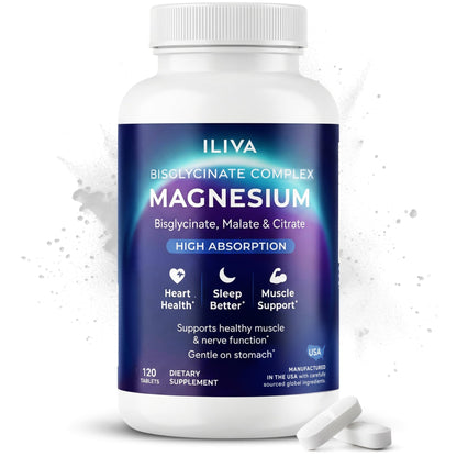 ILIVA Magnesium Glycinate 400mg -Triple Magnesium Complex (Glycinate+Malate+Citrate) - Chelated High Absorption Tablets for Sleep Support, Muscle Recovery, Bone Health, Energy&Calm - Vegan,120 Count - dailyvitalstore