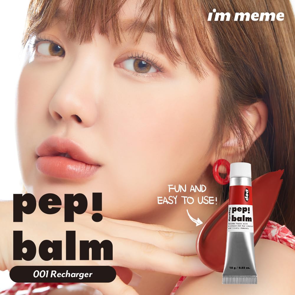 I'M MEME Lip and Cheek Tint - PepBalm 001 Recharger | Wtih Shea Butter, Gift, Liquid Blush, Travel-Friendly, Highly Pigmented, Non-Drying, Sheer Balm Gross Tint, 0.52 Oz - dailyvitalstore