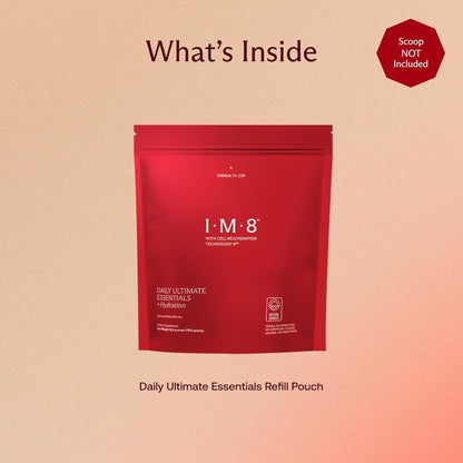 IM8 Daily Ultimate Essentials All-in-One Multivitamin Supplement Powder Bag, 92 Nutrient Rich Ingredients CoQ10, Probiotics, Vitamins, Greens, Gluten Free, Vegan, Acai Mixed Berry, 12.5oz, 30 Servings - dailyvitalstore