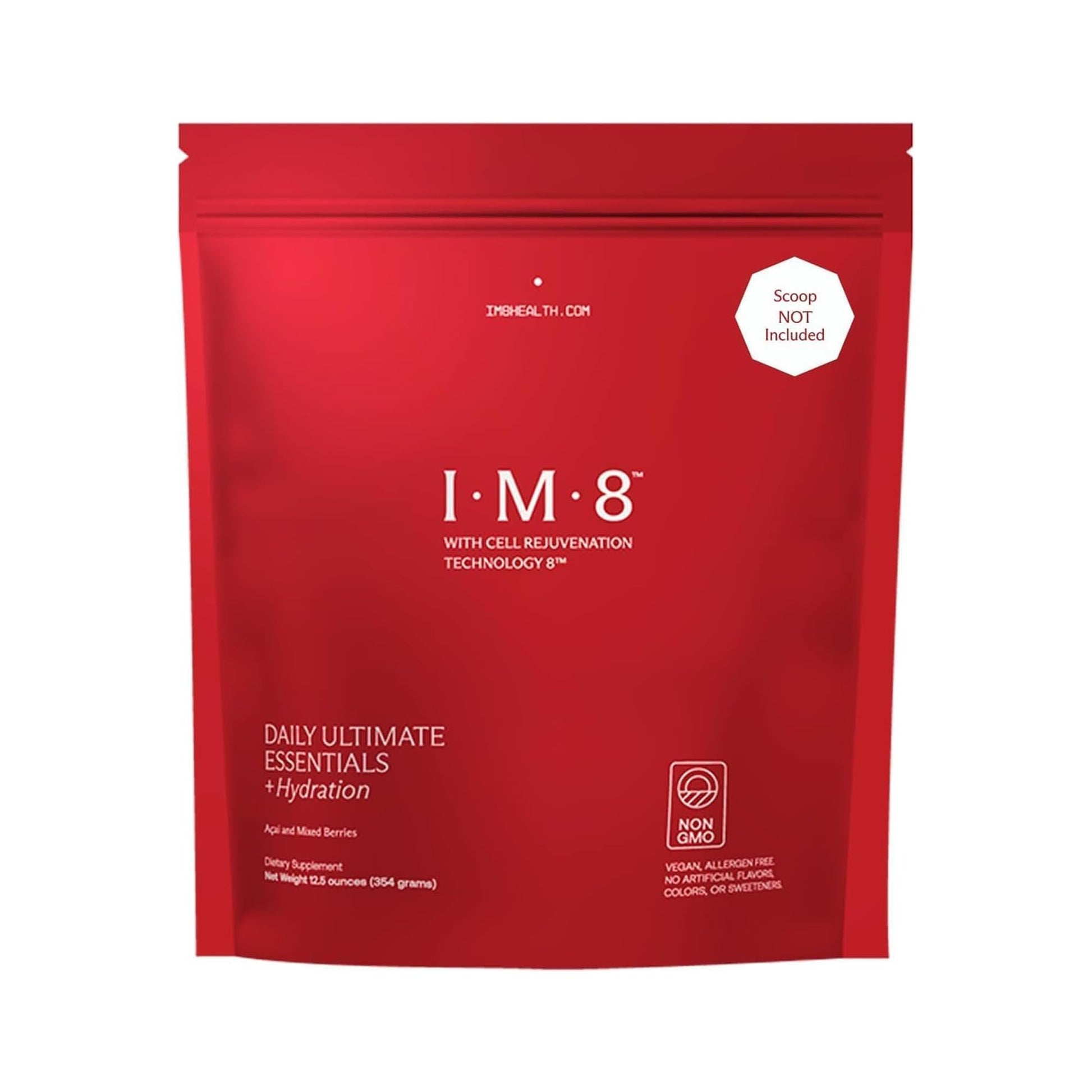 IM8 Daily Ultimate Essentials All-in-One Multivitamin Supplement Powder Bag, 92 Nutrient Rich Ingredients CoQ10, Probiotics, Vitamins, Greens, Gluten Free, Vegan, Acai Mixed Berry, 12.5oz, 30 Servings - dailyvitalstore