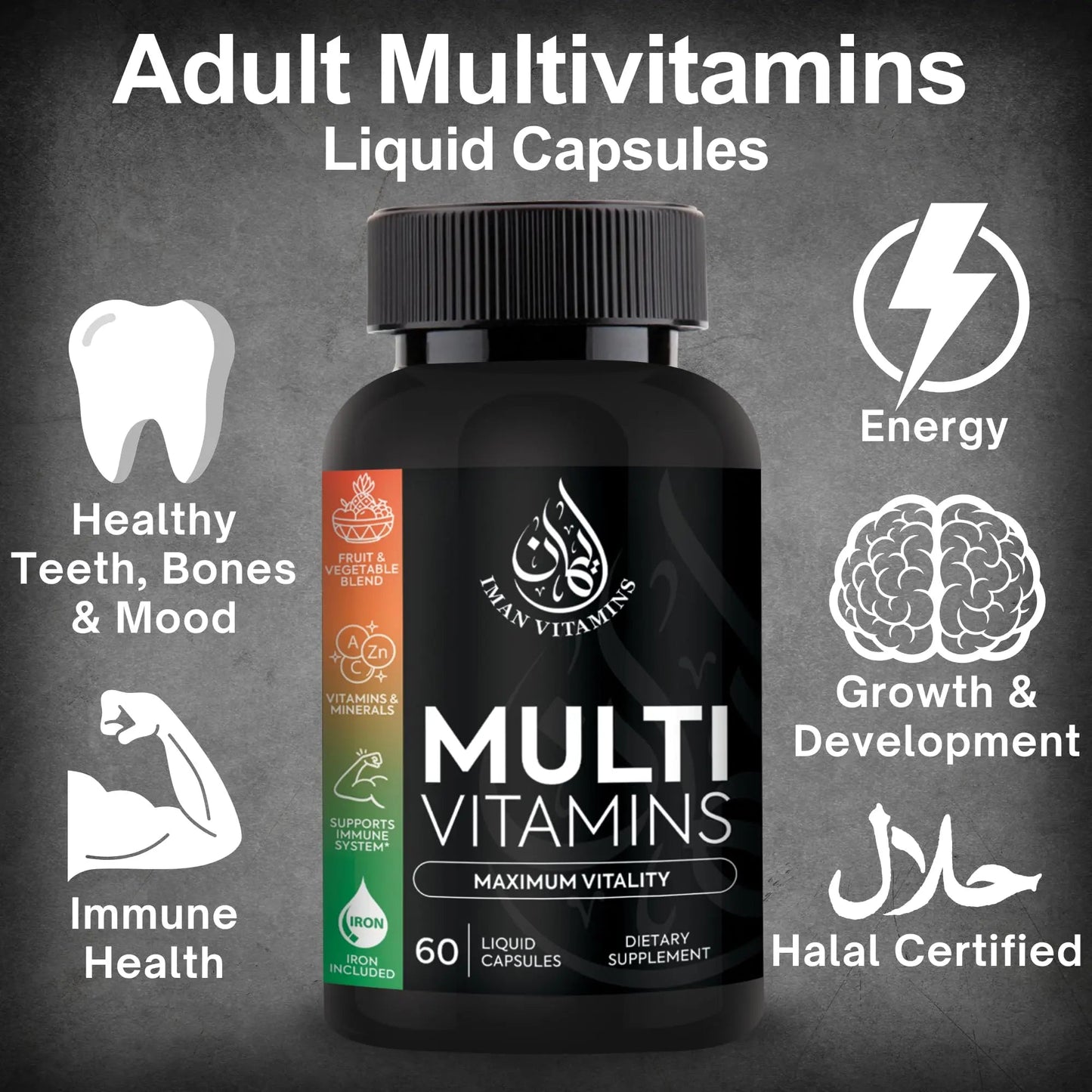 Iman Vitamins Halal Complete Multivitamin Capsules for Adults Men & Women | 42 Fruit & Vegetable Blend - dailyvitalstore