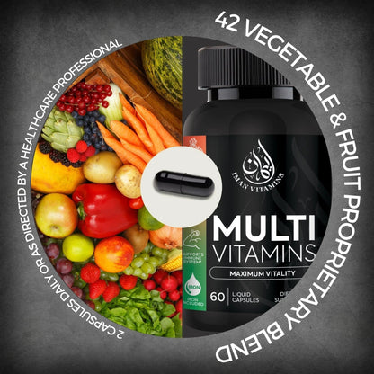 Iman Vitamins Halal Complete Multivitamin Capsules for Adults Men & Women | 42 Fruit & Vegetable Blend - dailyvitalstore