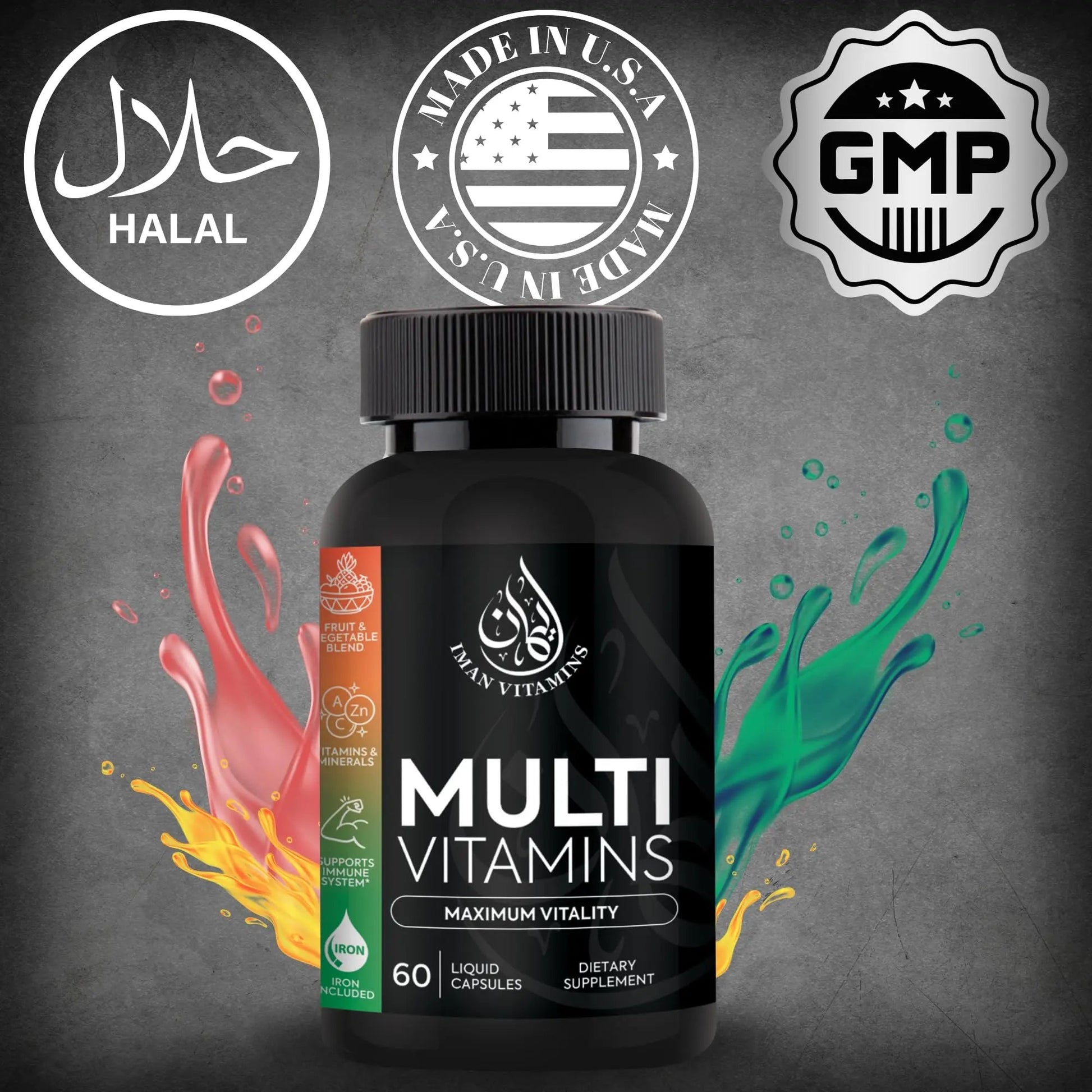 Iman Vitamins Halal Complete Multivitamin Capsules for Adults Men & Women | 42 Fruit & Vegetable Blend - dailyvitalstore