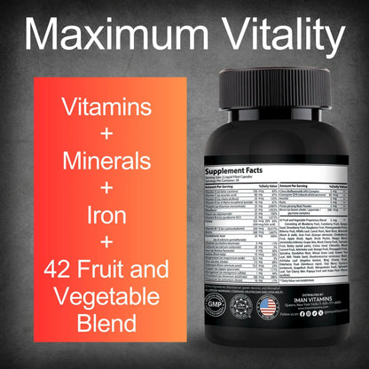 Iman Vitamins Halal Complete Multivitamin Capsules for Adults Men & Women | 42 Fruit & Vegetable Blend - dailyvitalstore