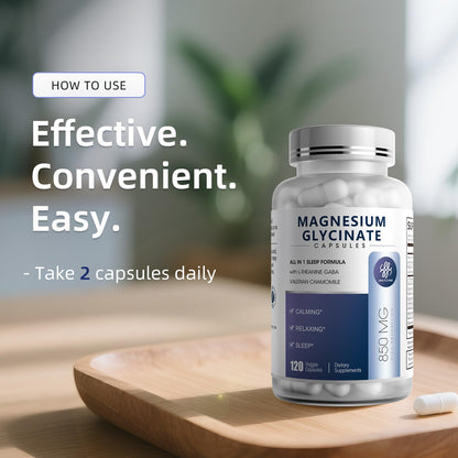 iMATCHME Magnesium Glycinate 850mg Capsules with L-Theanine, Chamomile & GABA for Sleep, Calmness, Muscle, Bone Health & Immune Support, Magnesium for Women and Men, Vegan, High-Absorption, 120 Count - dailyvitalstore