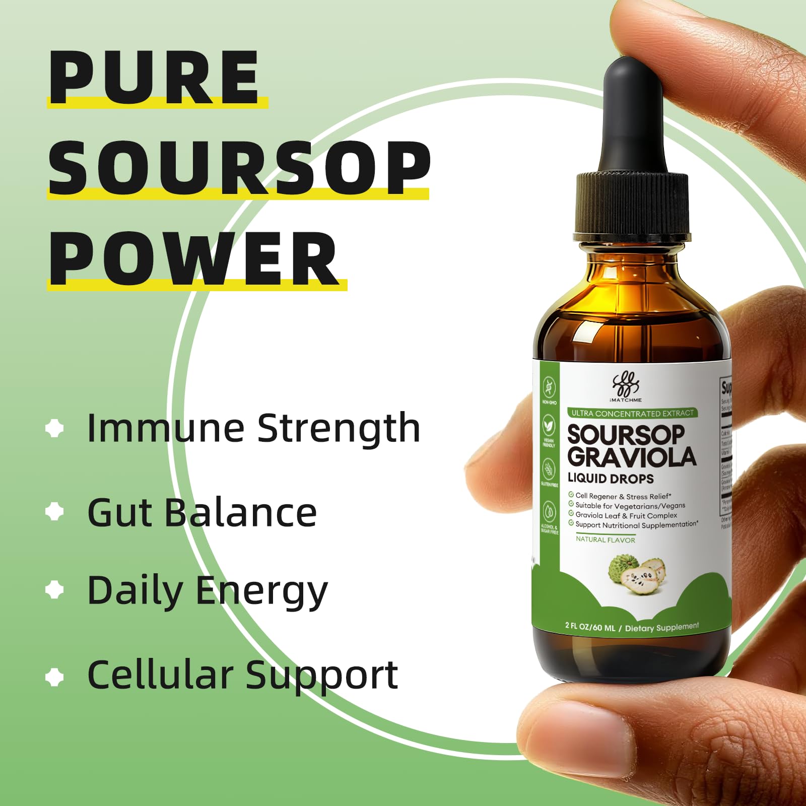iMATCHME Soursop Graviola Liquid Drop for Cell Support & Regeneration, Immune System and Gut Health Support, Soursop Bitters Liquid - dailyvitalstore