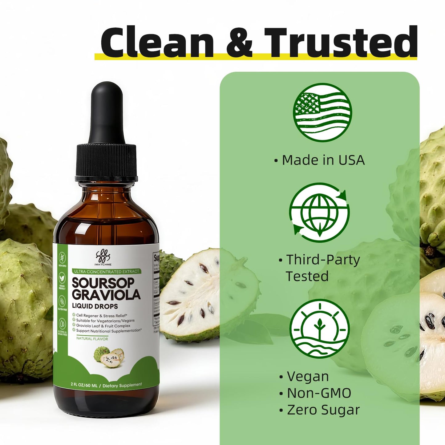 iMATCHME Soursop Graviola Liquid Drop for Cell Support & Regeneration, Immune System and Gut Health Support, Soursop Bitters Liquid - dailyvitalstore