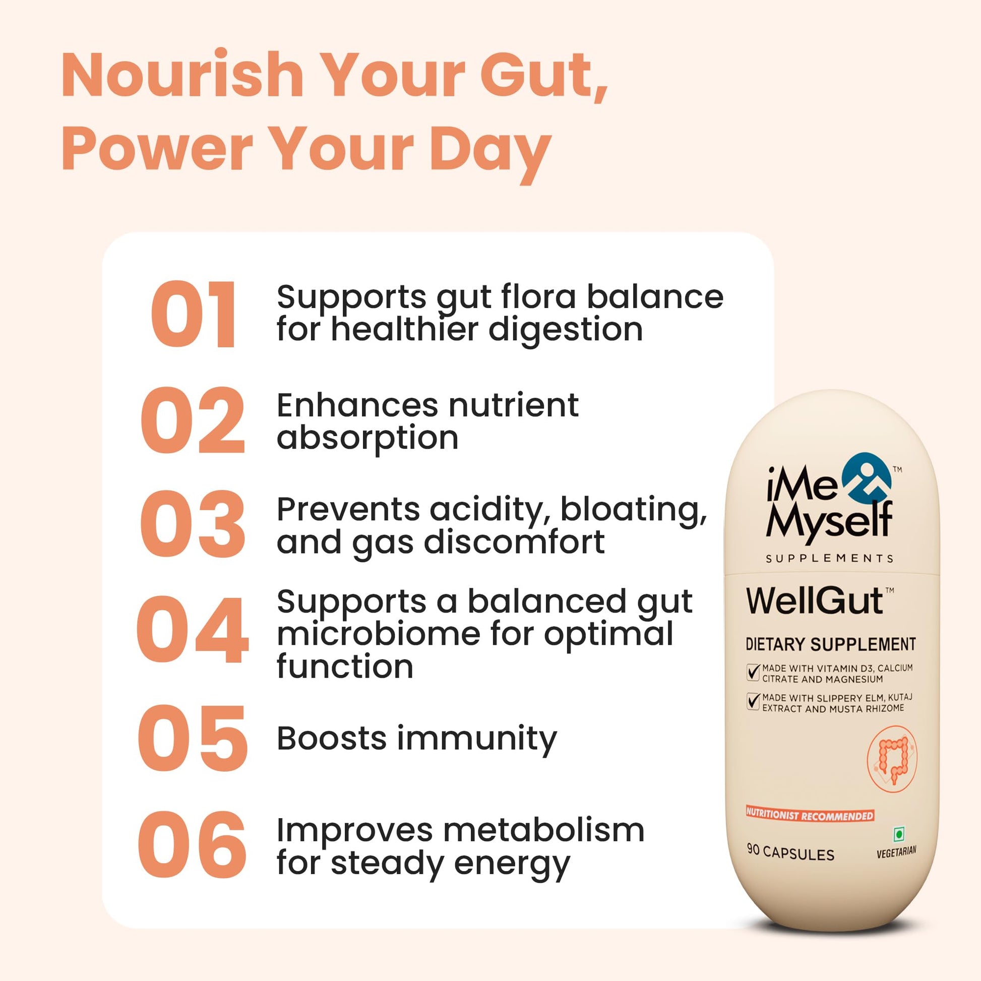 iMeMyself WellGut Daily Herbal Supplement | Traditional Herbs with Minerals & Probiotics 90 Vegan Capsules - dailyvitalstore