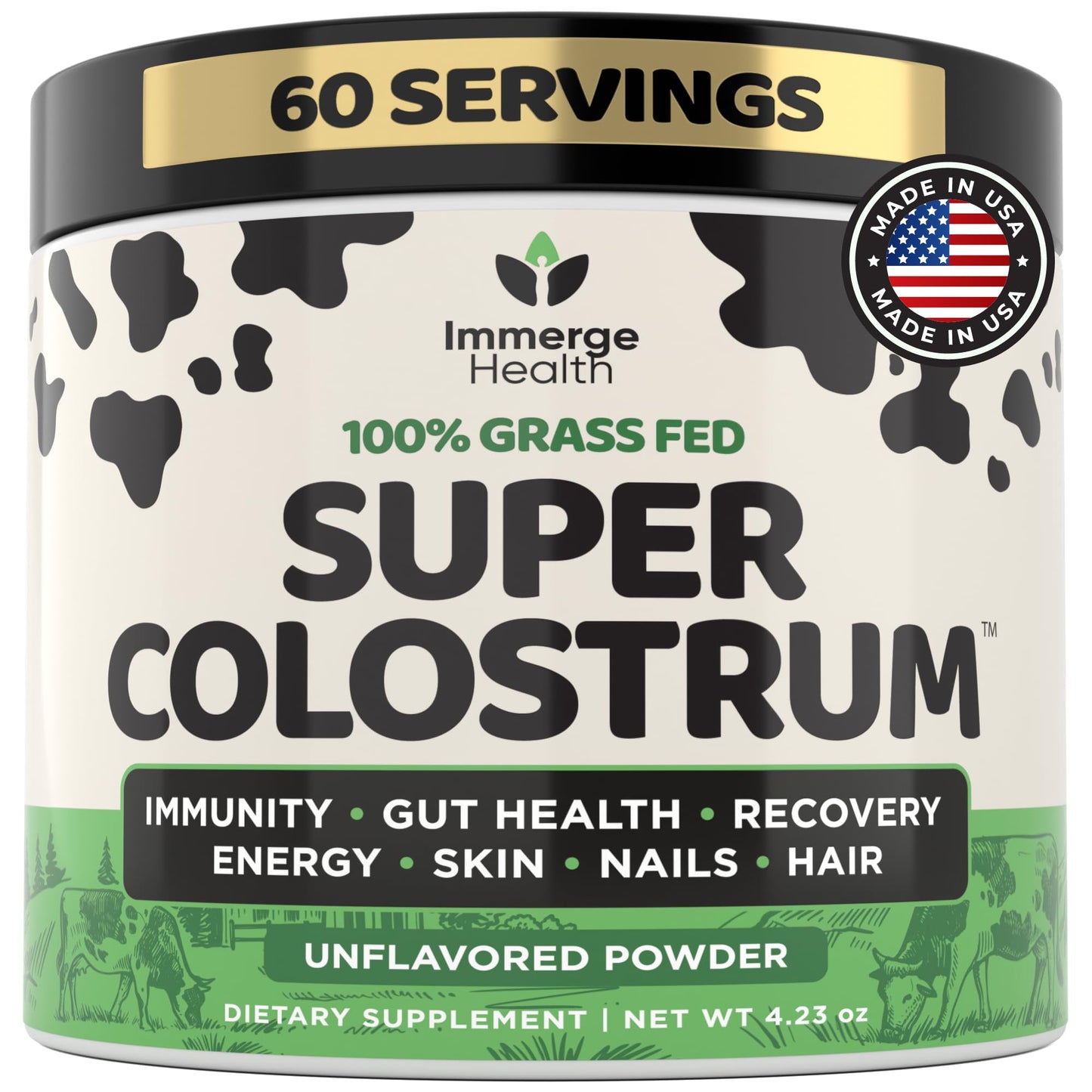Immerge Health Super Colostrum Powder (60 Servings) – Premium Bovine Colostrum Supplement for Gut Health, Bloating & Immune Support – High IgG, 100% Grass Fed - dailyvitalstore