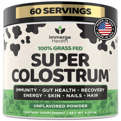 Immerge Health Super Colostrum Powder (60 Servings) – Premium Bovine Colostrum Supplement for Gut Health, Bloating & Immune Support – High IgG, 100% Grass Fed - dailyvitalstore