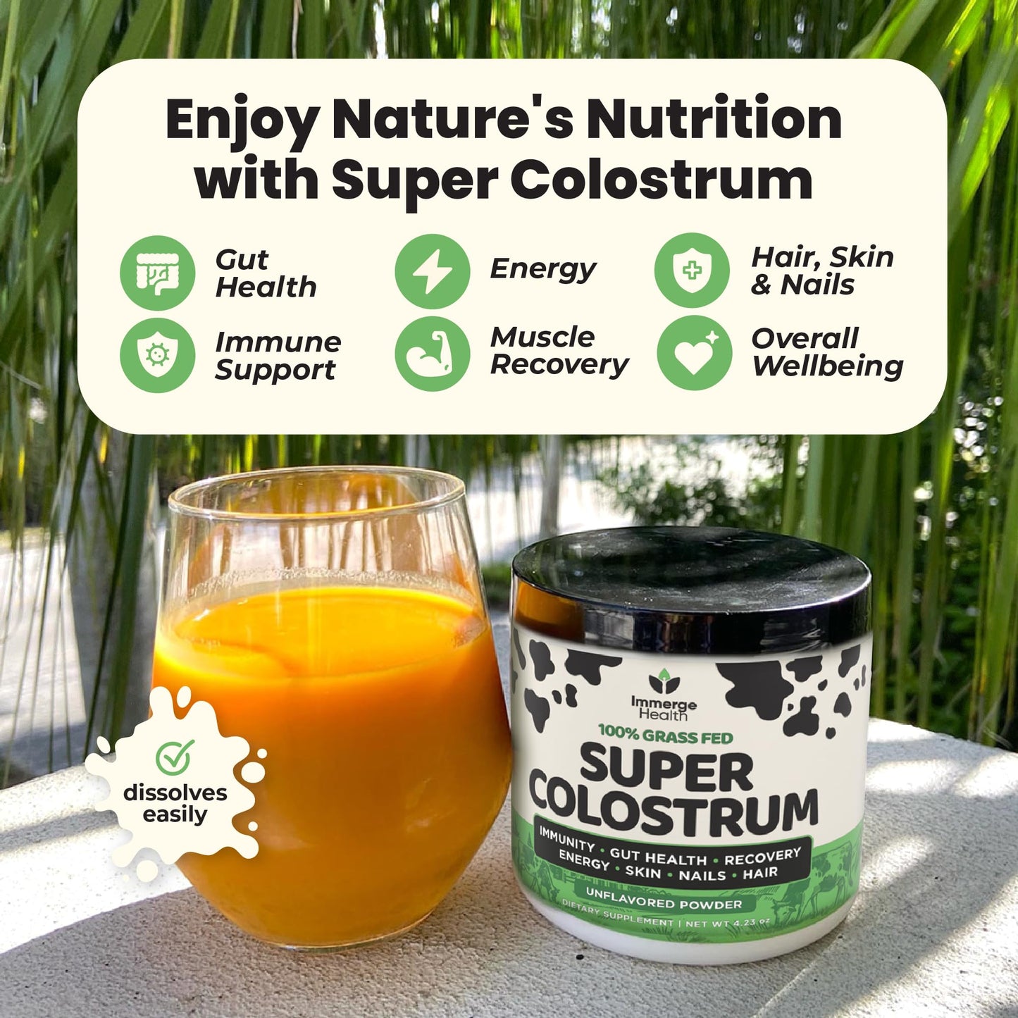 Immerge Health Super Colostrum Powder (60 Servings) – Premium Bovine Colostrum Supplement for Gut Health, Bloating & Immune Support – High IgG, 100% Grass Fed First Milking, Unflavored, Made in USA - dailyvitalstore