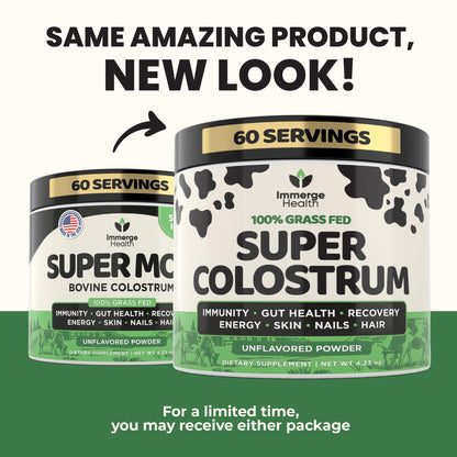 Immerge Health Super Colostrum Powder (60 Servings) – Premium Bovine Colostrum Supplement for Gut Health, Bloating & Immune Support – High IgG, 100% Grass Fed First Milking, Unflavored, Made in USA - dailyvitalstore