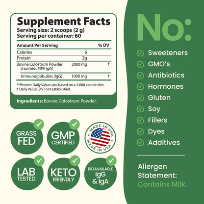 Immerge Health Super Colostrum Powder (60 Servings) – Premium Bovine Colostrum Supplement for Gut Health, Bloating & Immune Support – High IgG, 100% Grass Fed First Milking, Unflavored, Made in USA - dailyvitalstore